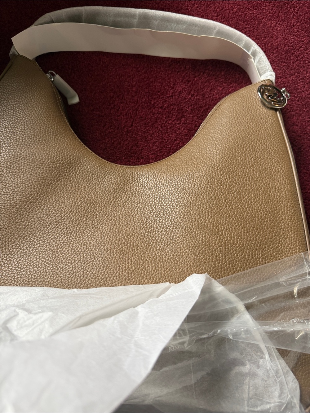Tory Burch Tan Pebbled Leather Hobo with Logo Accent